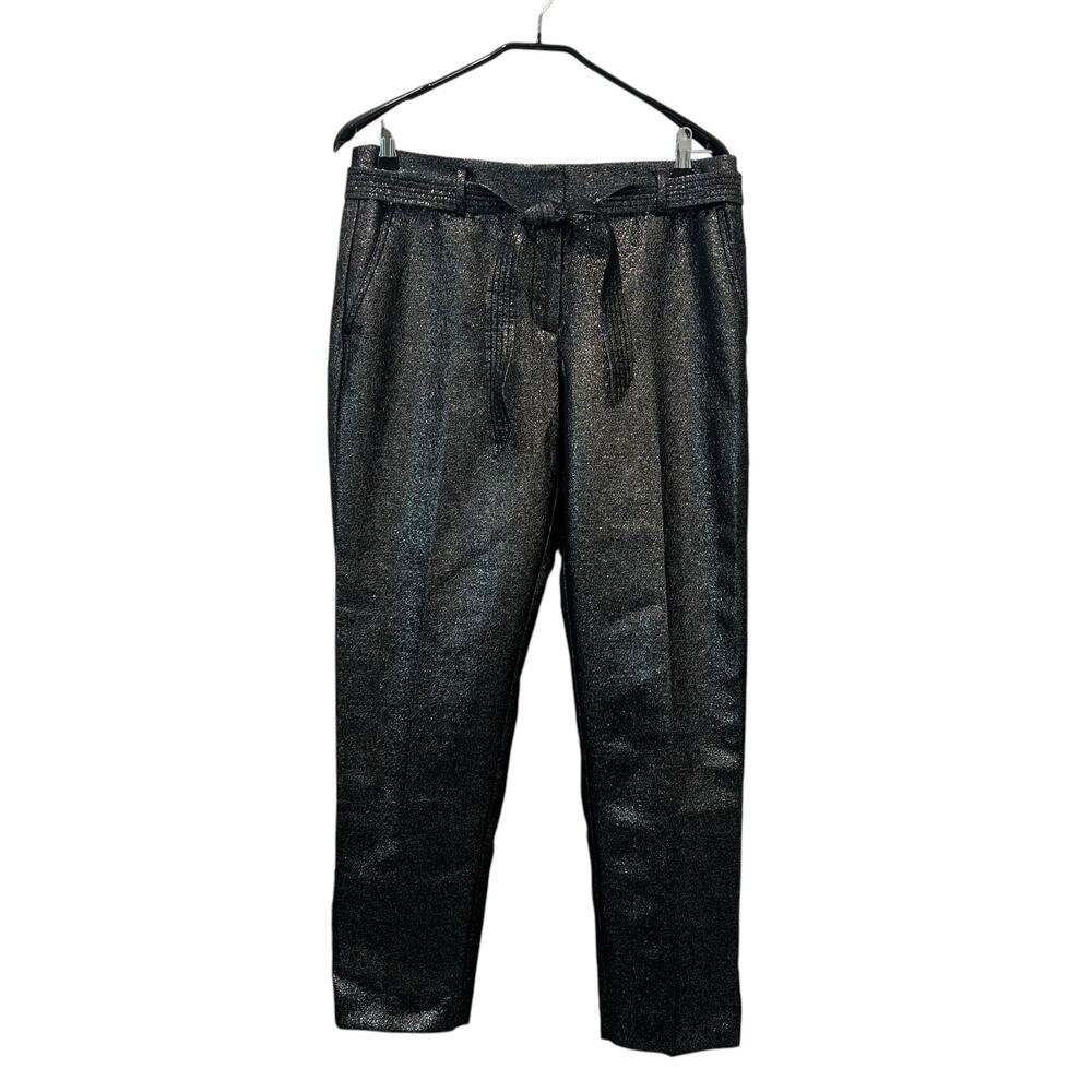 LOFT Metallic Shimmer Cropped Dress Pants Women’s Belted Trousers Size 6